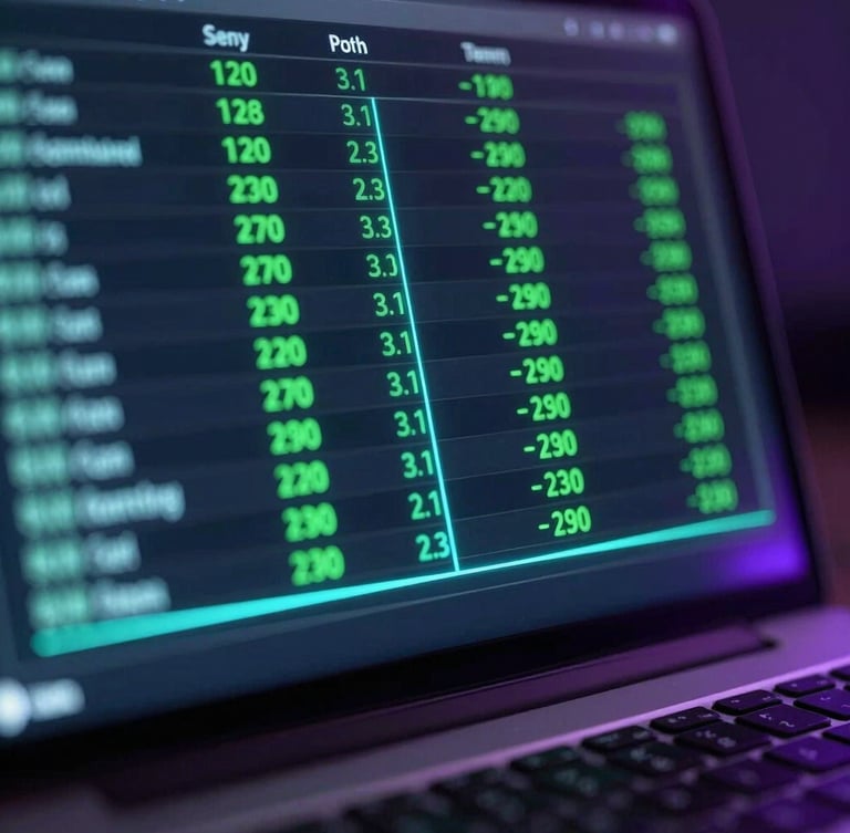 Macro close-up of a laptop screen displaying a speed optimization report with green metrics, glowing cyan lines, dark studio lighting, 8k, sharp focus.