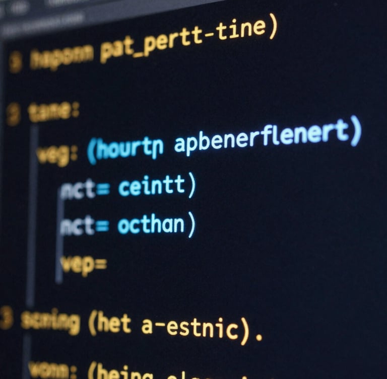 Sleek macro shot of clean code structures and glowing neon blue wireframe lines on a dark screen, high contrast, 35mm