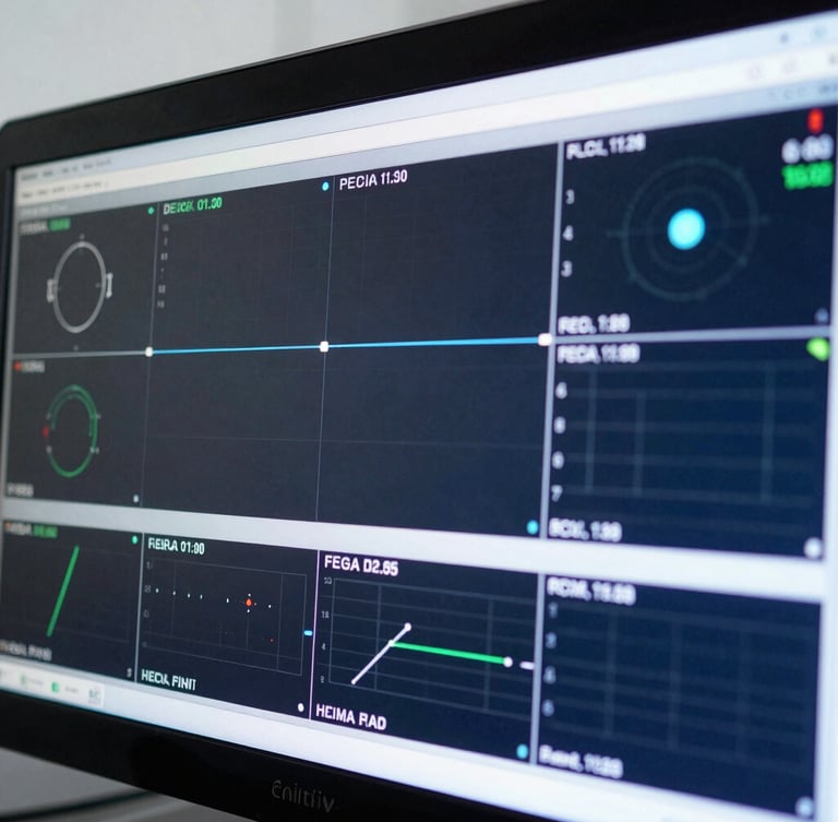 Close-up of a digital tracking interface showing real-time telemetry data, crisp high-contrast daylight reflected on screen
