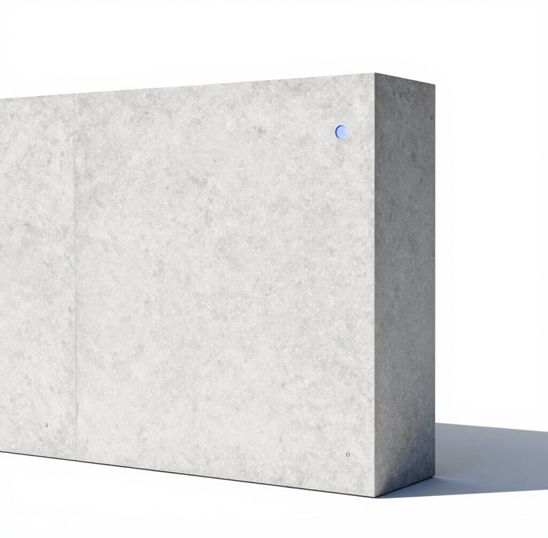 Minimalist architectural lines of a modern concrete monolith, cool high-key studio lighting, sharp shadows, stark monochrome with electric blue accents, 35mm