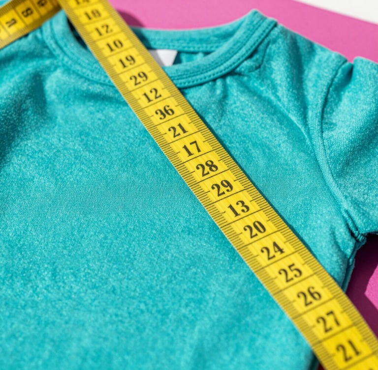 Close-up of colorful soft textile fabrics with a yellow tailor measuring tape draped over them, bright natural daylight, vibrant teal tones