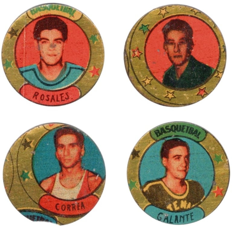 1956 Figuritas Cola Basquetball Tin Disc Rare Basketball Cards Argentina