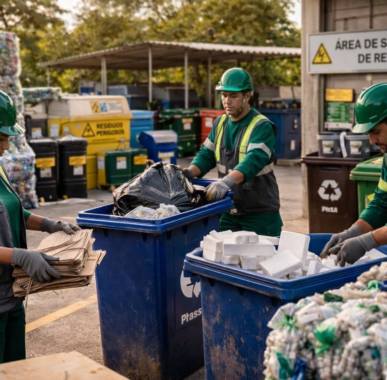 Equipe separando resíduos recicláveis