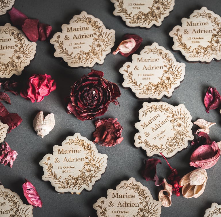 Aimants cadeaux de bienvenue mariage Save the date mariage en bois