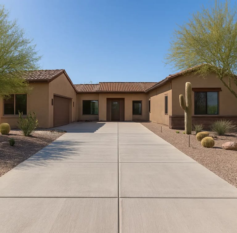 smooth concrete driveway at a home in Buckeye, Arizona,