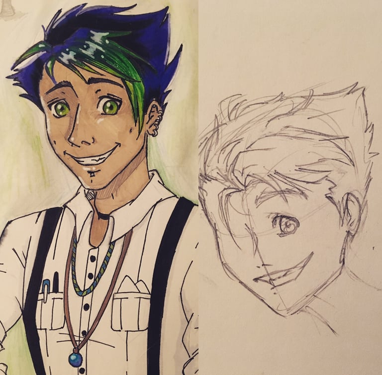 anime inspired drawing showcasing the before and after fixing it