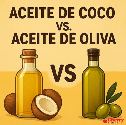  Botellas de aceite de coco y oliva con información nutricional