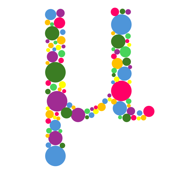 The muspan logo, a mu made of coloured dots