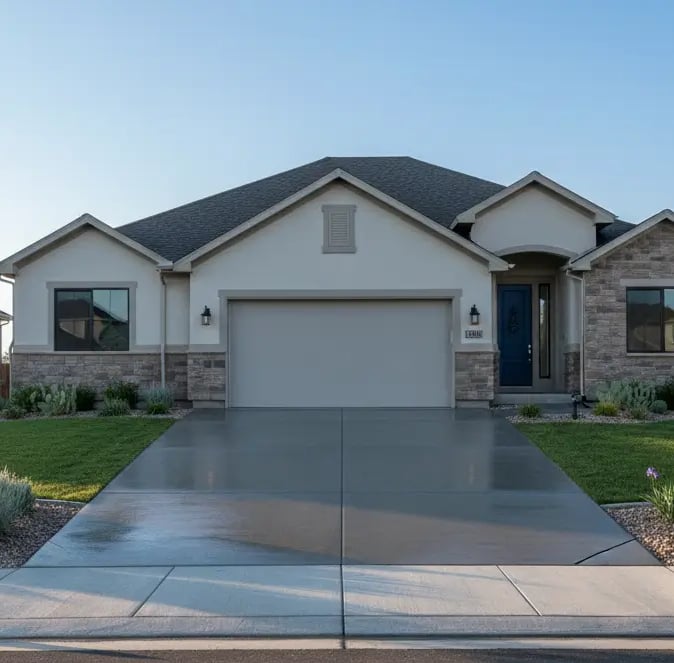 House a a freshly poured concrete driveway in Riverton, UT