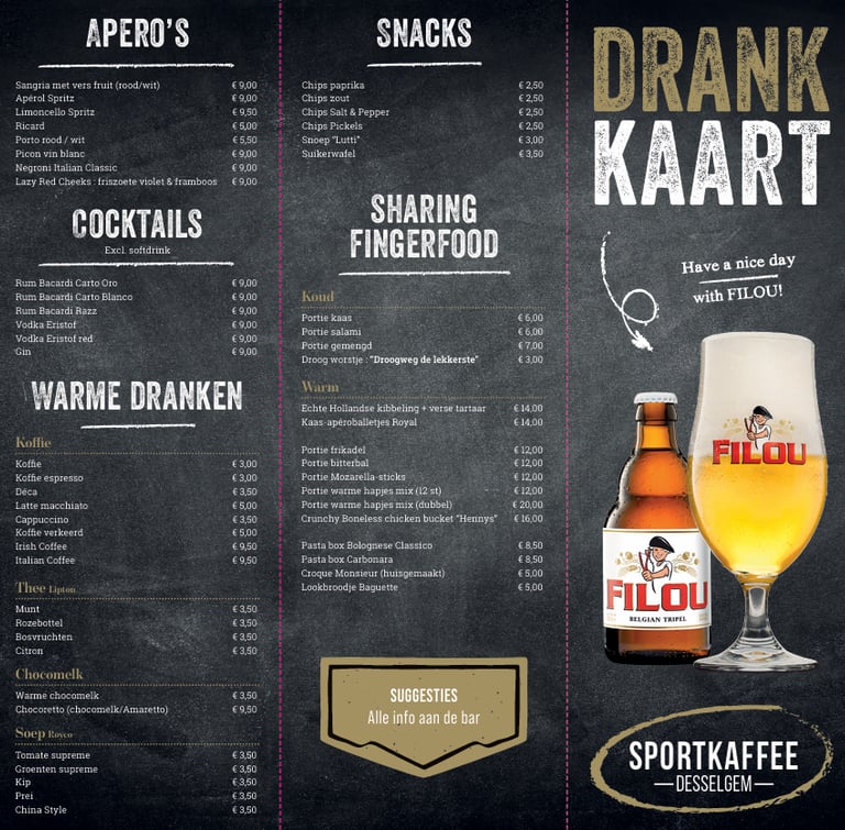 Menu sportcafé waregem Sportkaffee Desselgem