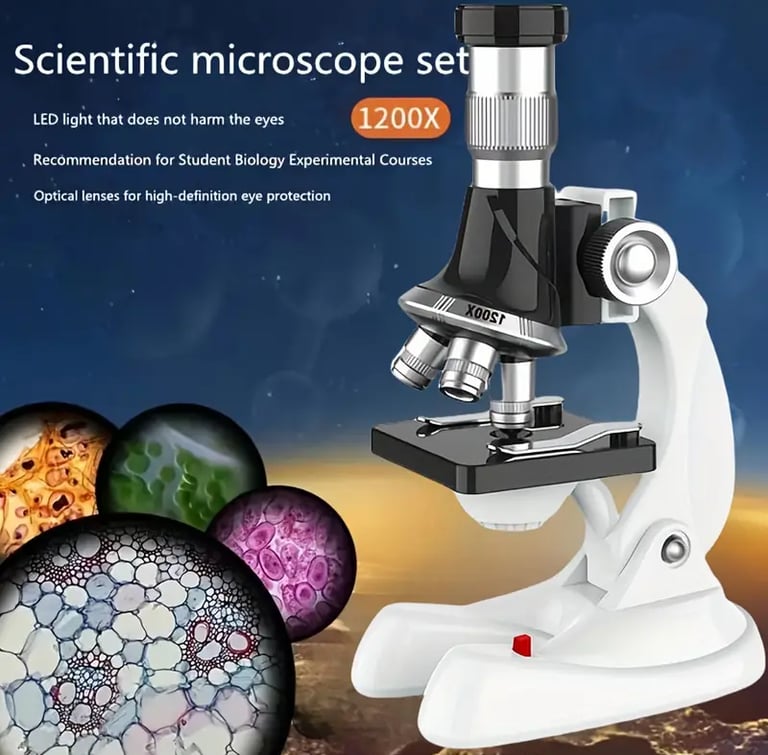 Microscópio, 1200X de ampliação, brinquedo de experimento científico educacional