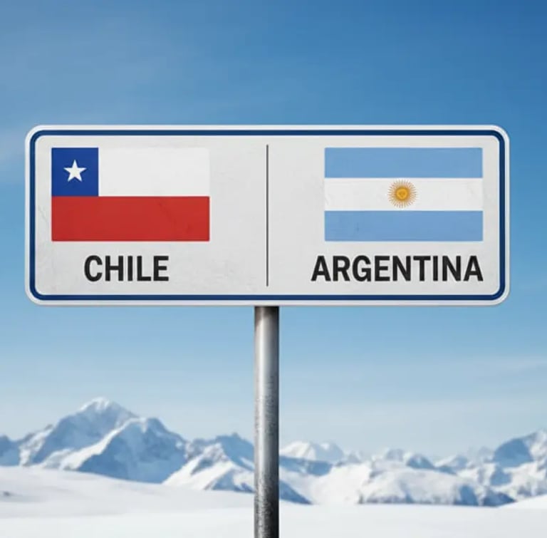 a sign border with the flag of chile andargentina