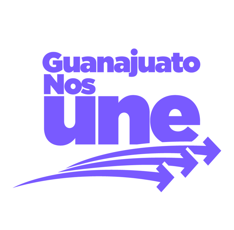 Oficial Guanajuato Nos Une logo morado con tres flechas