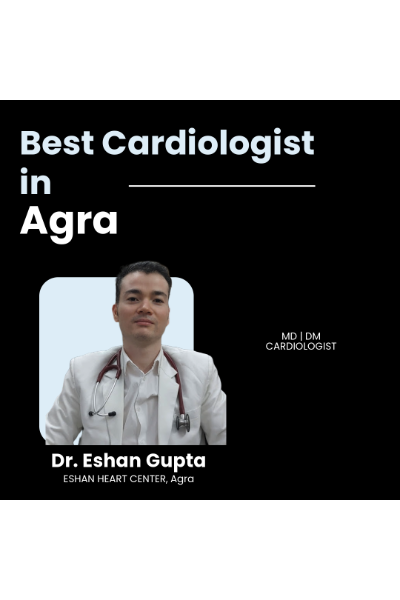 Flyer showing Dr. Eshan Gupta as Best Cardiologist in Agra