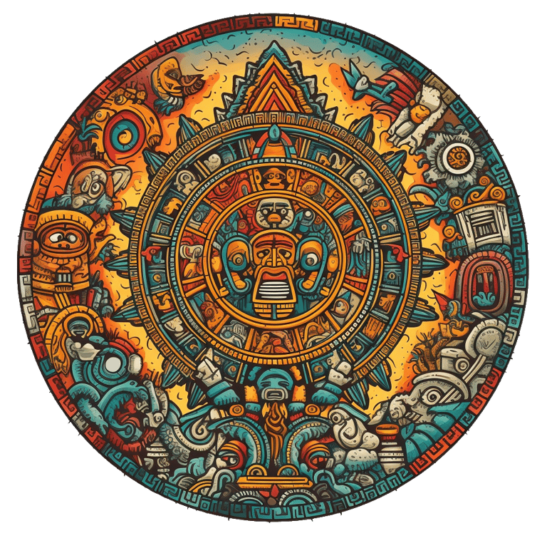 A mayan calendar by artist Hunahpu Hoopee (the One Who Draws the Lines)
