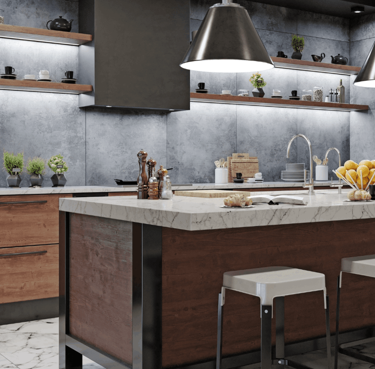 cocina con cubierta de cuarzo santiago