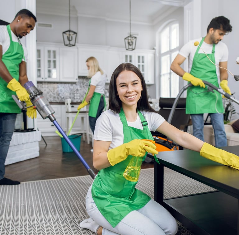 woman and crew cleaning a residential property