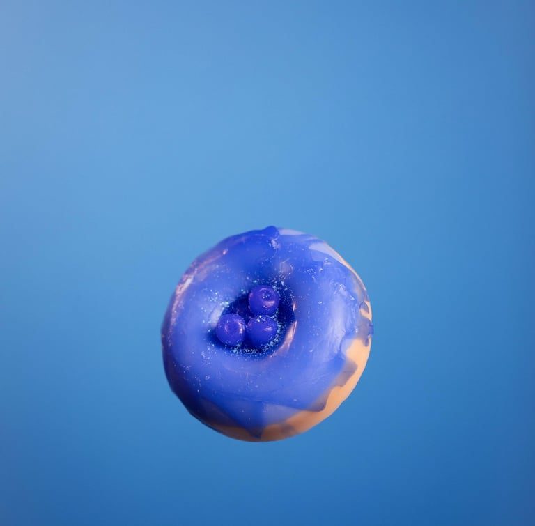 a soap donut with blue icing