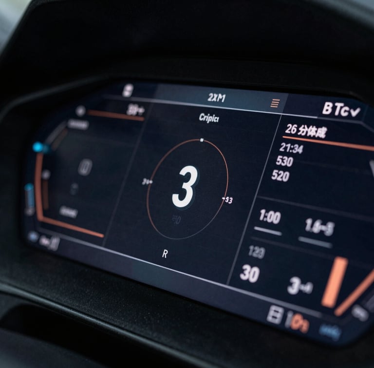 Macro close-up of a high-end digital dashboard displaying secure analytical data, low-key dramatic side-lighting, deep midnight-slate tones, sharp focus