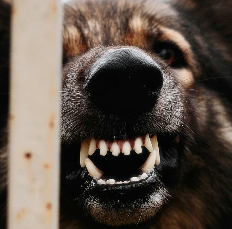 Chien montrant les crocs