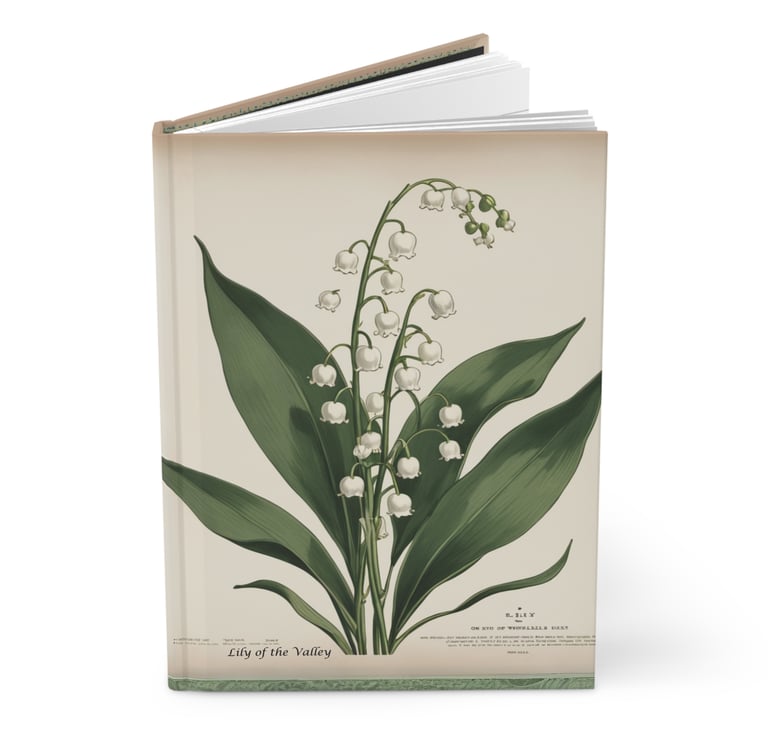 Victorian-inspired botanical hard cover journal of Lily of the Valley