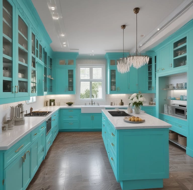 Three individuals are cleaning and arranging items in a room with large glass windows and cabinets filled with trophies and books. One person is sweeping, another is arranging items, and the third is handling a large bag.