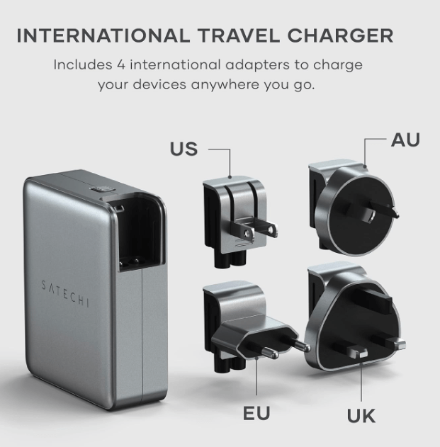 Satechi universal travel adapter USB C efficiently charging multiple packable travel electronics