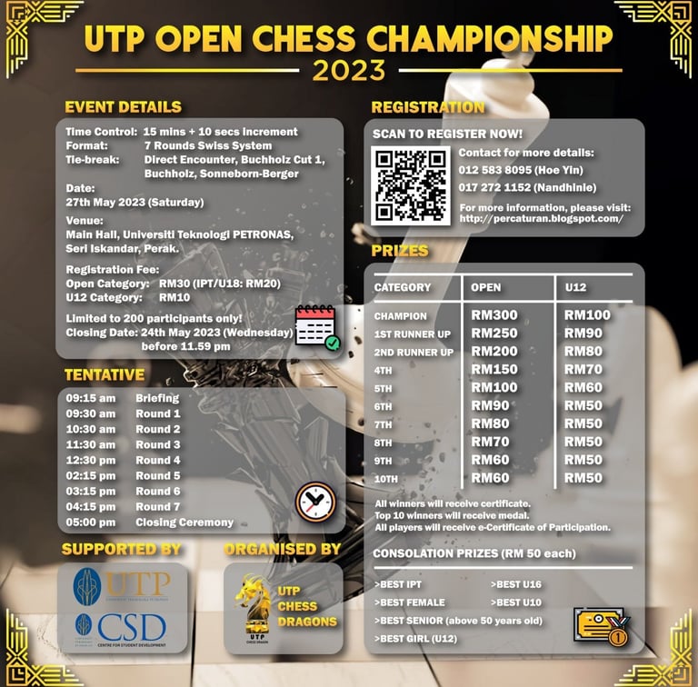 UTP Open Chess Championship. Malaysia Chess. Catur Malaysia. Chess Tournament