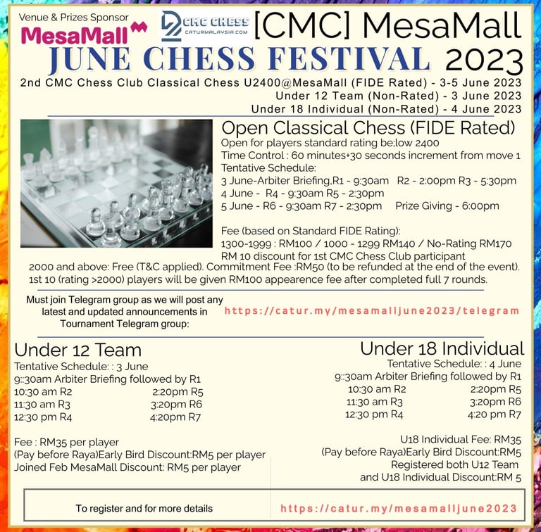 CMC Mall June Chess Festival 2023. MesaMall, Nilai. Malaysia Chess. 