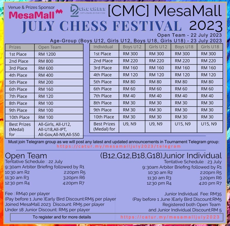 [CMC] MesaMall July Chess Festival 2023. Catur Malaysia