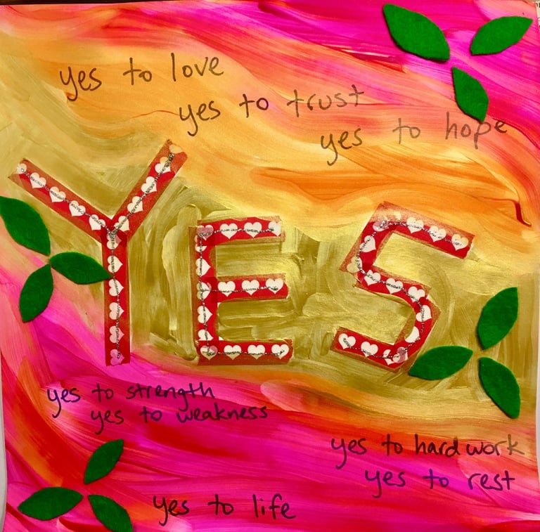 "Yes" mixed media art therapy example