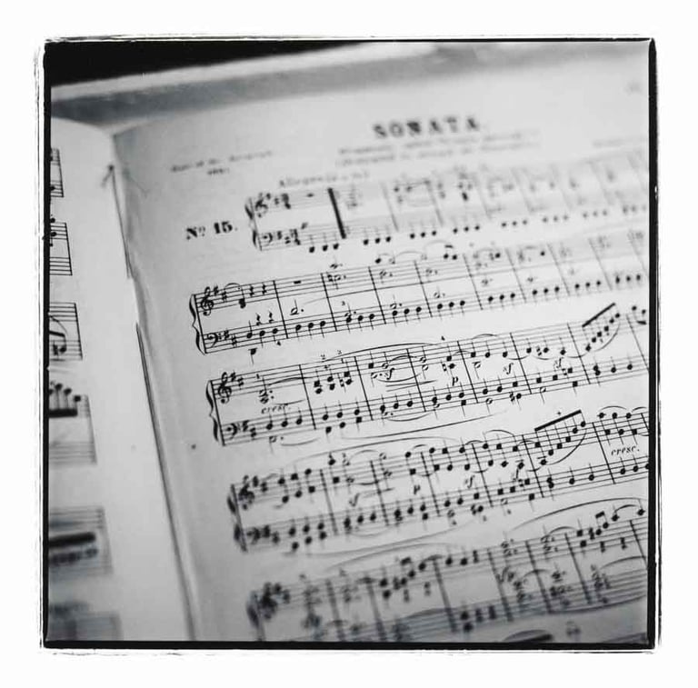 Beethoven's sonata as an analogue photograph. Black and white fine art photography.