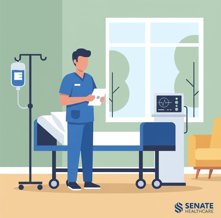 Complex care services infographic showing clinical procedures and medical equipment used in home-bas