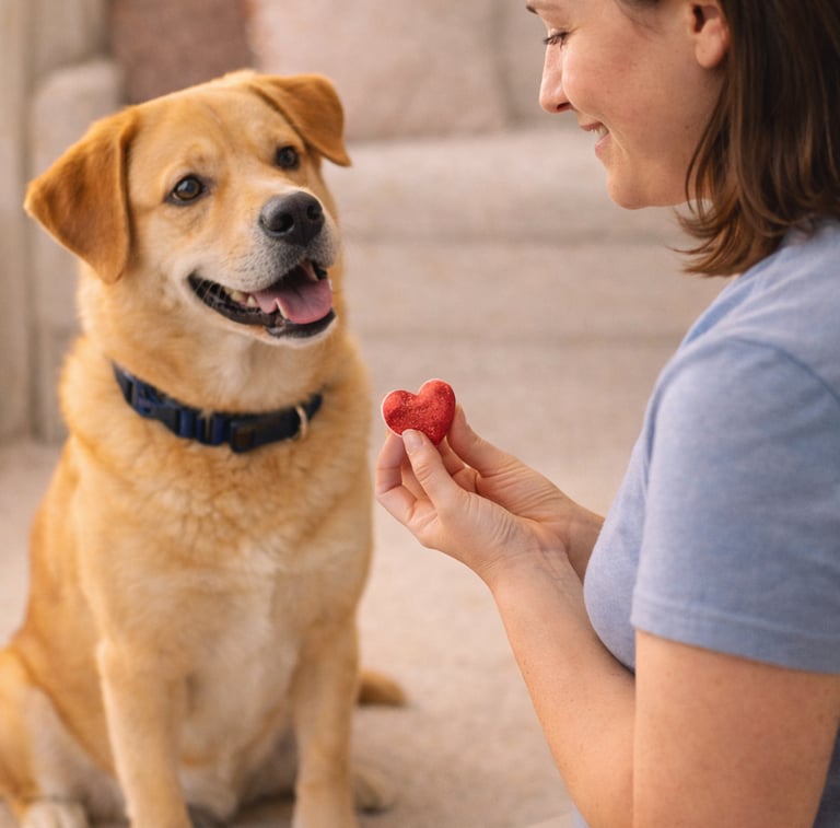 Dog receiving pet-safe Valentine treat