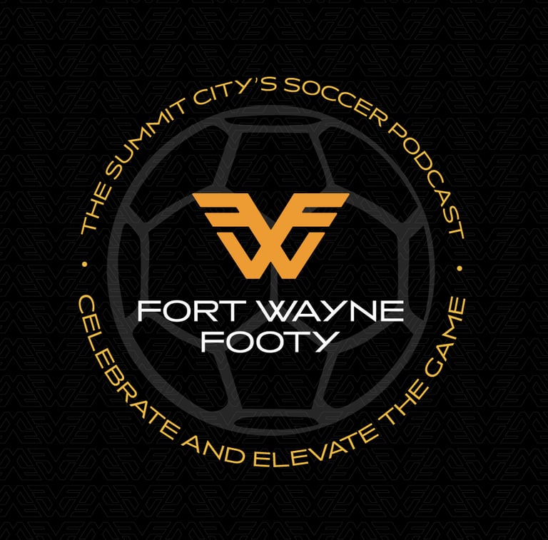 Fort Wayne Footy logo for The Summit City's Soccer Podcast featuring a gold winged crest on a black soccer ball.