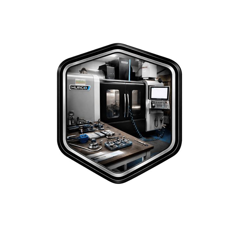 Precision Hurco CNC machine center with automated tooling and control display in a modern machine shop.