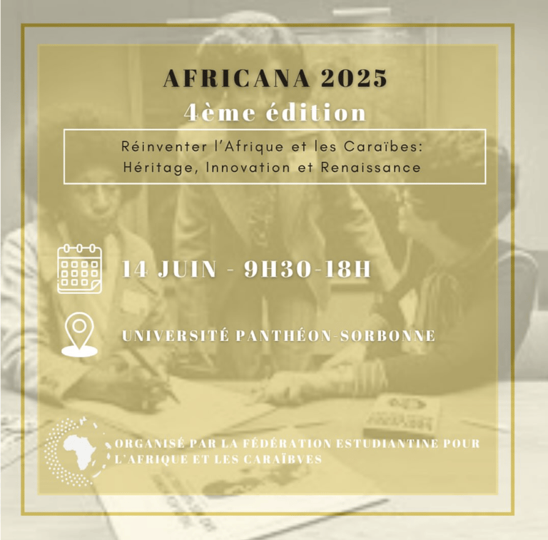 Affiche de la conférence AFRICANA 2025, 4e édition — Réinventer l'Afrique et les Caraïbes, le 14 jui