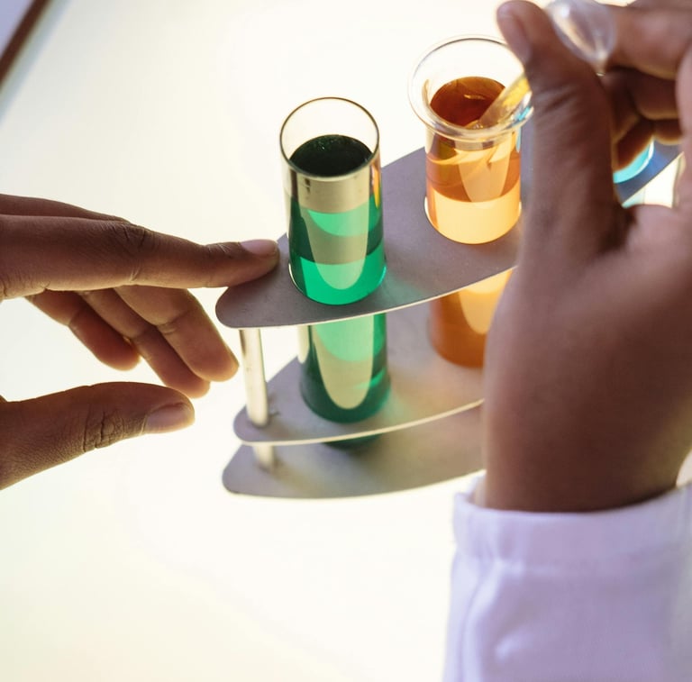 a person holding a tray with a tray of liquid