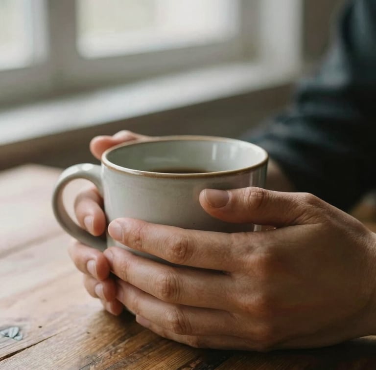 hands holding a cup of tea on a table