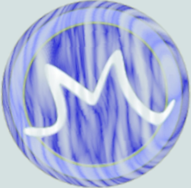 Blue circular symbol featuring an 'm'.