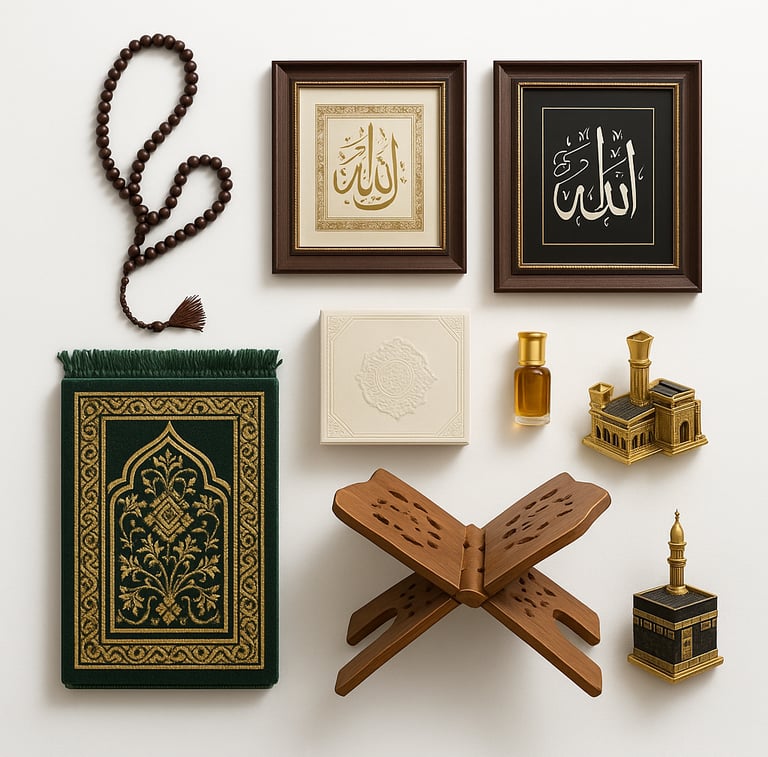 Islamic gifts, Quran stands, calligraphy, and religious items