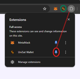 Unisat Bitcoin wallet pin extension