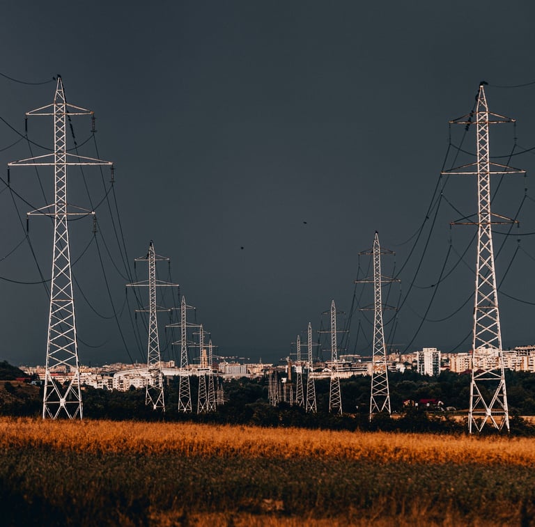a field with power lines