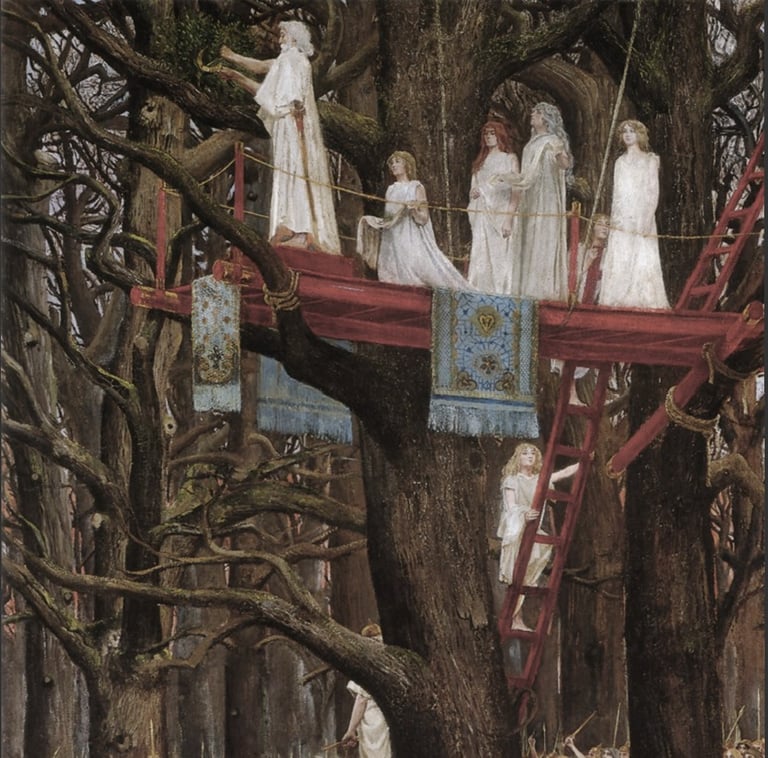 painting of druids performing oak and mistletoe ritual