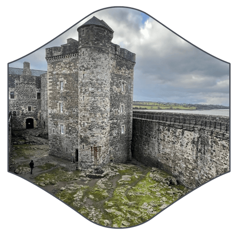 Centre courtyard of Blackness Castle with central tower