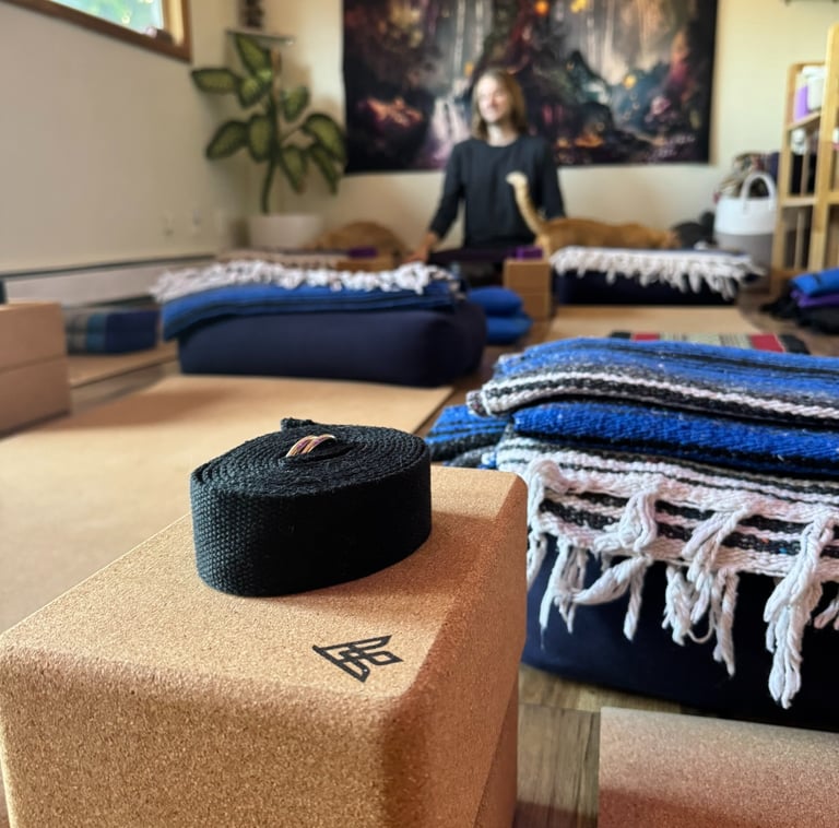 Bhakti House Yoga Studio with Props and Mats Laid Out