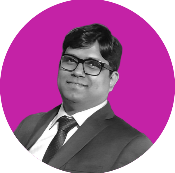 a man in a suit and tie with a purple background