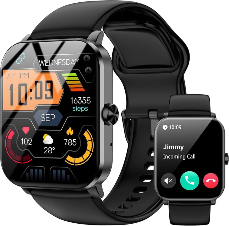1.85” HD Smartwatch with Bluetooth calling, fitness tracking, sleep monitoring, and 120+ sports mode