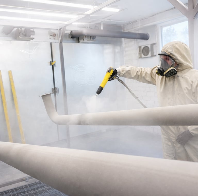 Metalinių vamzdžių miltelinis dažymas