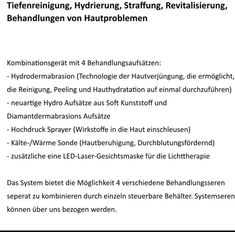 Textbeschreibung der Hydrodermabrasion als nicht-invasive Hautbehandlung auf Wasser- und Vakuumbasis